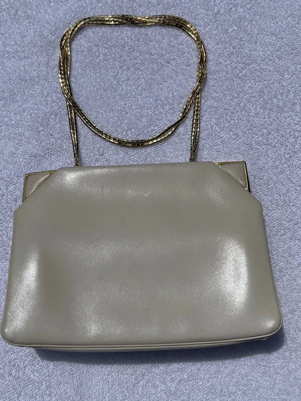 Judith Leiber Vintage Cream Leather Gold-tone Hardware Shoulder Clutch Purse